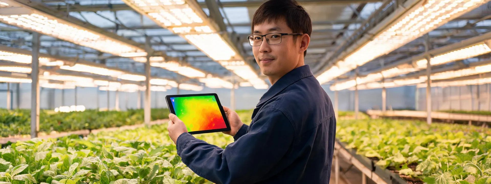 Lighting planner reviewing a greenhouse PPFD map